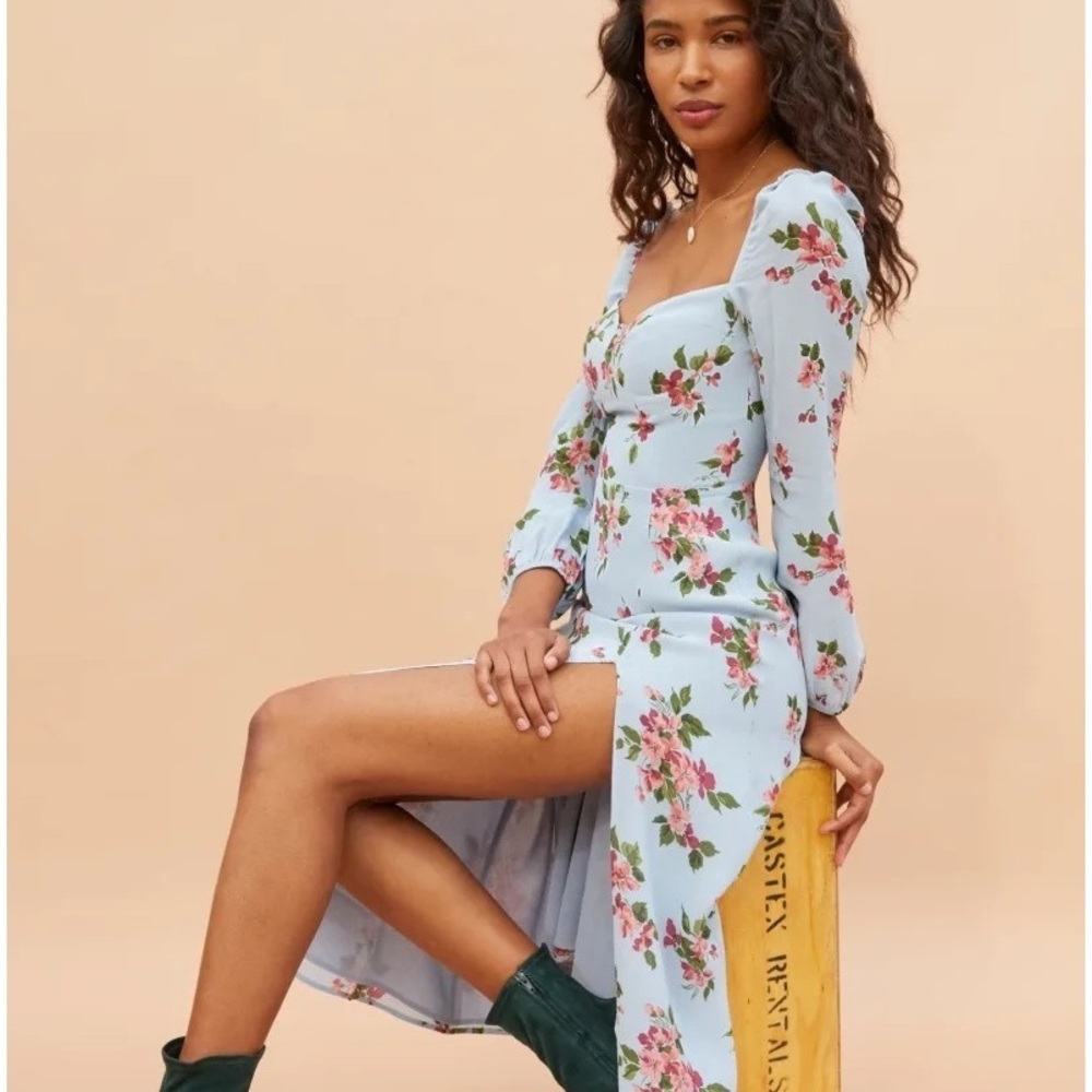 Reformation Blue Floral Midi Dress